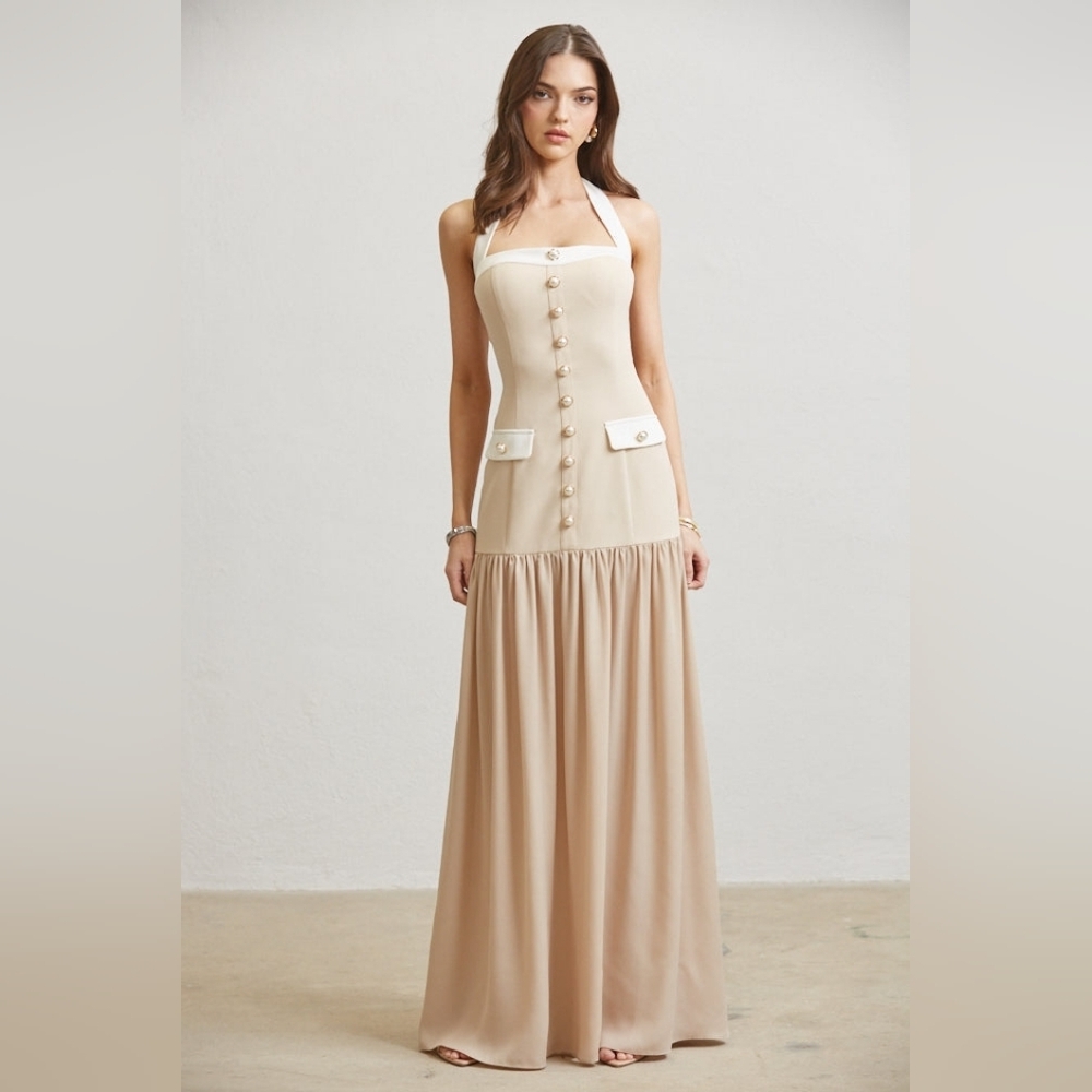 BLITHE FOR ANTHROPOLOGIE Cream and White Maxi Dress - Picture 1 of 5